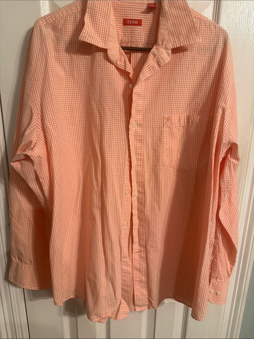 Izod Light Peach Gingham Long-Sleeve Dress Shirt